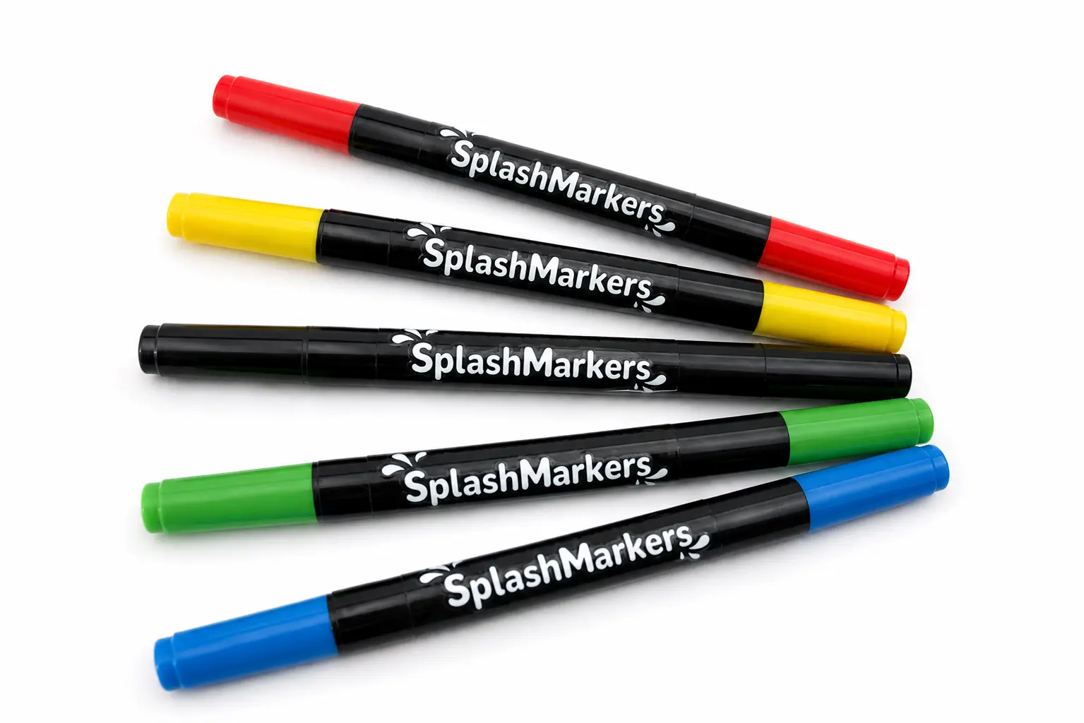 Five SplashMarkers arranged diagonally on a clean white background